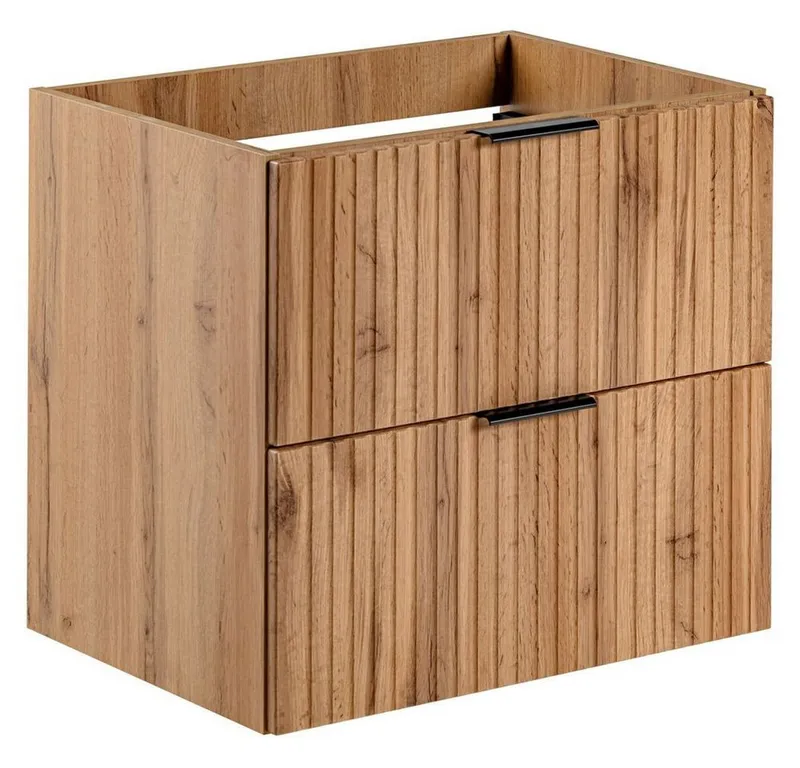 Lomadox Waschbeckenschrank ADELAIDE-56 Wotaneiche mit gerilllter Front 60/57/46 cm, Braun, – Produktbild 3 von 5