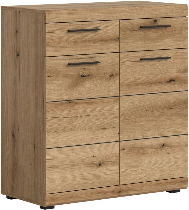 Home affaire Schuhschrank SIENA, Breite 90 cm, 2 Türen, 2 Einlegeböden, 3 Fächer, 2 Schubkästen (1-St., hochwertige Rillenfräsung in MDF Front) Schuhkommode, Kommode, Anrichte, Sideboard, Silberfarben, – Produktbild 5 von 8