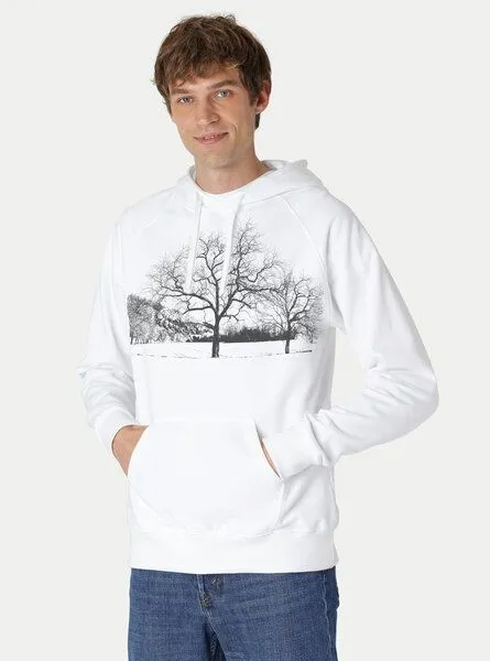 Peaces.bio - handbedruckte Biomode Peaces.bio - handbedruckte Biomode Herren Kapuzenpulli Landscape, Weiss, – Produktbild 2 von 3