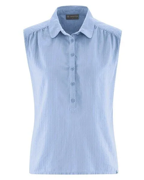 HempAge HempAge Hanf Bluse mit Polokragen, Water (blau), – Produktbild 1 von 2