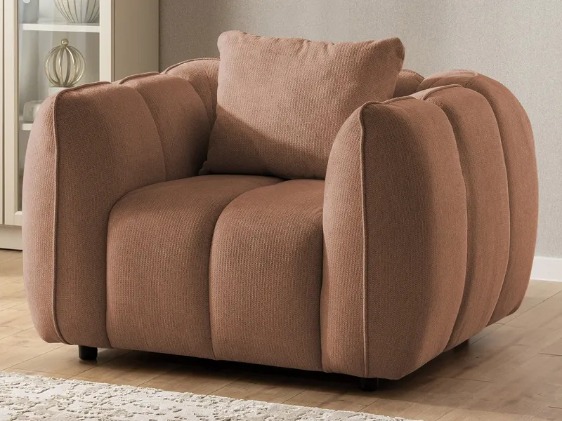 S-Style Möbel Polstergarnitur 3+2+1 Nubira in tief gesteppter Bubble-Optik aus Strukturstoff, mit modernem Design und Wellenfederung, Rot, – Produktbild 4 von 5