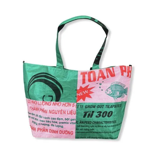 Beadbags Beadbags Tragetasche Ri1 recycelter Reissack, Rosa/dunkelgrün, – Produktbild 1 von 4