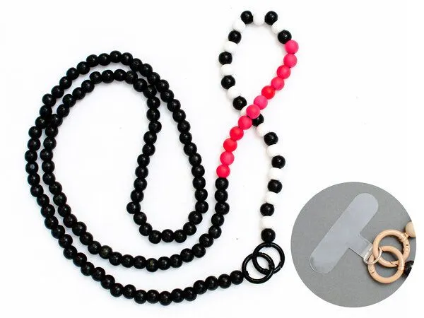 renna deluxe renna deluxe Handykette aus Holzperlen, Crossbody lang, Neon pink mit lasche, – Produktbild 1 von 3