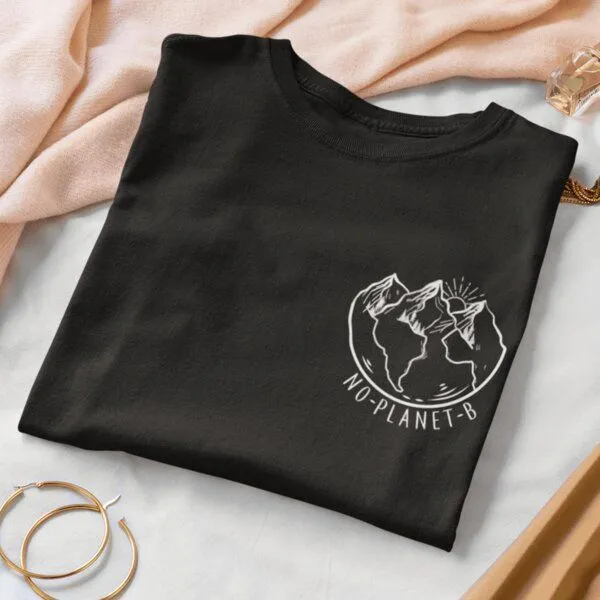 Team Vegan Team Vegan No planet b - Organic Unisex T-Shirt, 100 % Bio-Baumwolle, Schwarz, – Produktbild 3 von 4