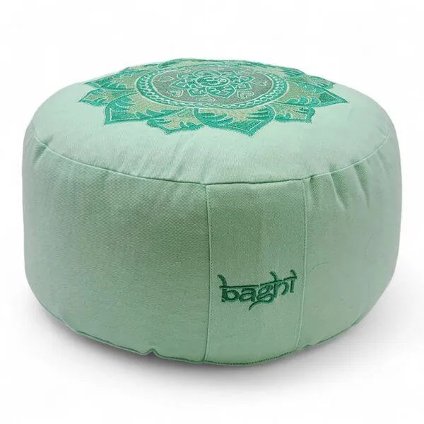 BAGHI BAGHI Meditationskissen Rund Om Bestickung - Sitzhöhe 15cm Bio-Baumwolle kbA, Pistazie, – Produktbild 3 von 4
