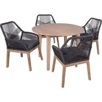 Gartenmöbel-Set "ARVADA/POMONA 01" 5-tlg. 1 Tisch Akazie, 4 Sessel Seilbespannung, dkgrau – Produktbild 1 von 1