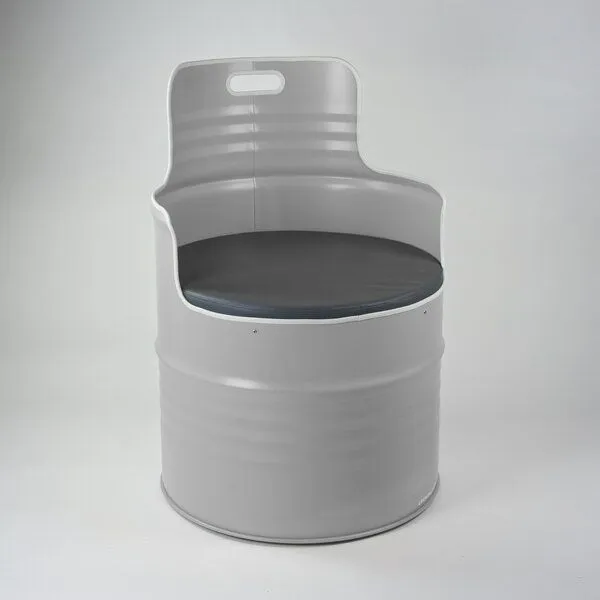 Lockengelöt Lockengelöt Sessel (2) aus einem Hamburger Ölfass, Grau (gepulvert), – Produktbild 1 von 1
