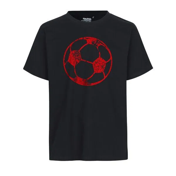 HANDGEDRUCKT HANDGEDRUCKT "Fußball" Unisex T-Shirt aus reiner Baumwolle (kbA), Black, – Produktbild 1 von 2