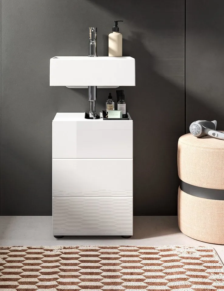 Inn.Furn Waschbeckenunterschrank Larik (Badschrank in weiß, Breite 40 cm) Hochglanz, Weiß, – Produktbild 5 von 5