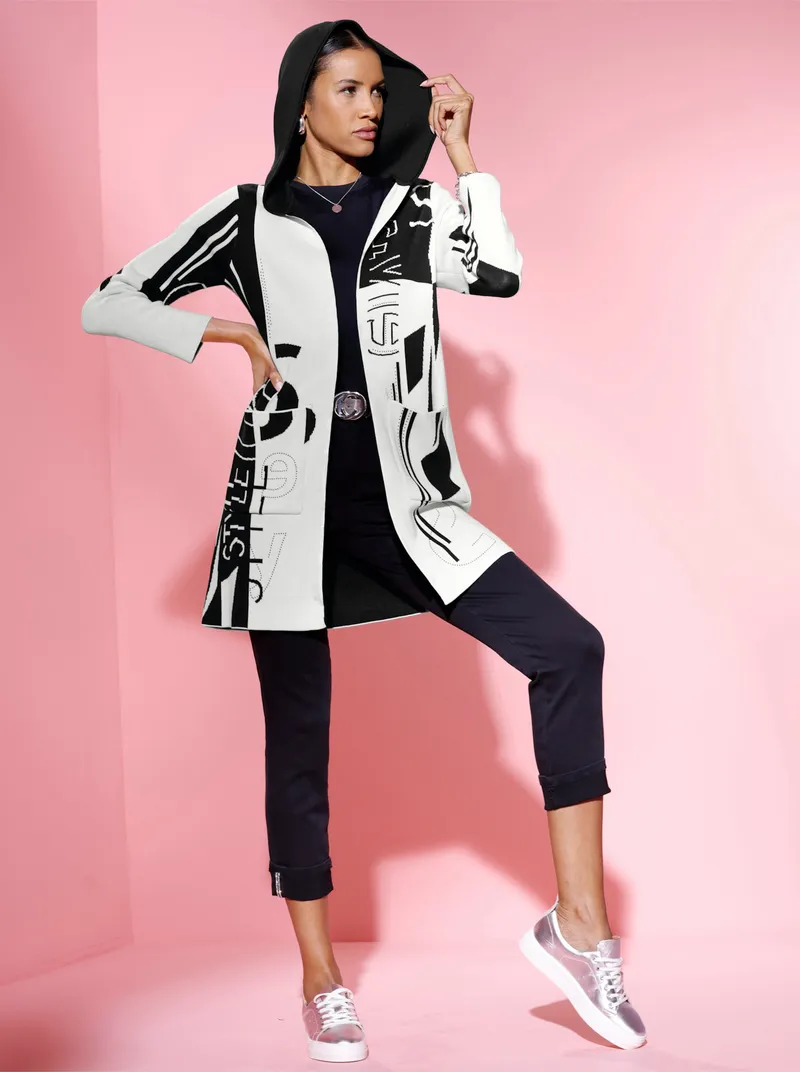 Witt Longstrickjacke, Ecru-schwarz-gemustert, – Produktbild 1 von 1