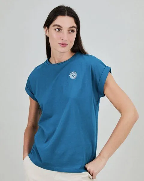 Brava Fabrics Brava Fabrics Asis Percales Daisy Scoop T-Shirt Blau – Produktbild 2 von 4