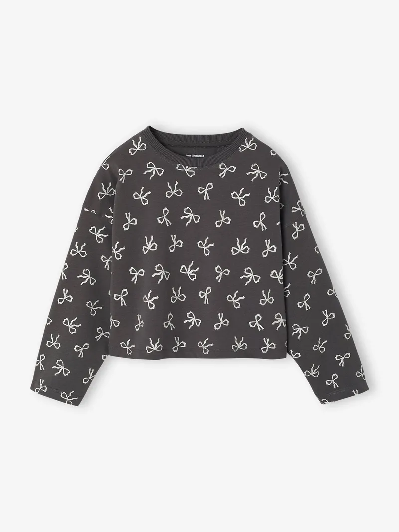 Vertbaudet Mädchen Cropped-Shirt mit langen Ärmeln, Anthrazit, – Produktbild 1 von 3