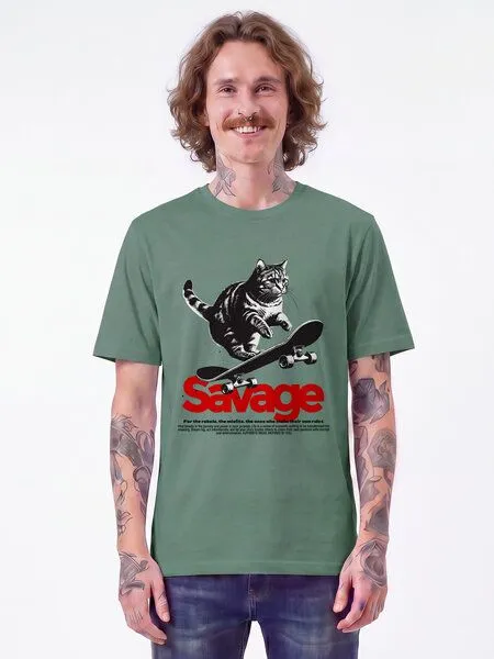 watapparel watapparel T-Shirt Unisex Savage cat, Green bay, – Produktbild 2 von 3