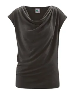HempAge Hempage Damen vegan Top Mit Wasserfall Ausschnitt Schwarz – Produktbild 1 von 1