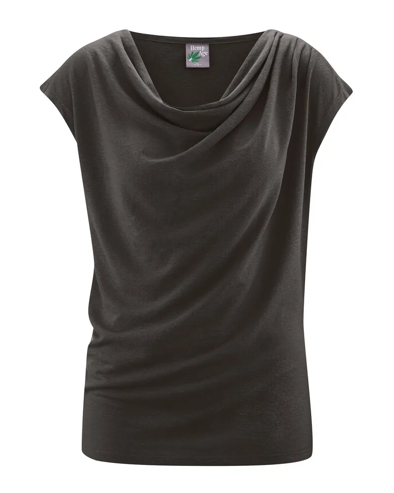HempAge Hempage Damen vegan Top Mit Wasserfall Ausschnitt Schwarz, Schwarz, – Produktbild 1 von 2