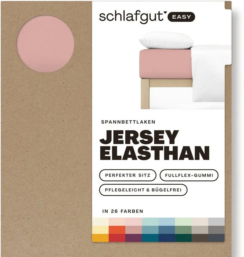 Schlafgut Schlafgut Spannbettlaken EASY JERSEY ELASTHAN Bettlaken, 170 g/m², 95% Baumwolle, 5% Elasthan, Jersey, Gummizug: rundum, (1 Stück), Spannbettlaken bis 30 cm Höhe, bügelfrei, pflegeleicht, perfekter Sitz, Rosa, – Produktbild 3 von 7