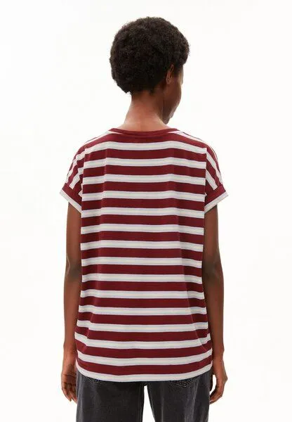 ARMEDANGELS ARMEDANGELS IDAARA STRIPES Damen T-Shirt aus Bio-Baumwolle, Velvet red-soft blue-undyed, – Produktbild 2 von 4