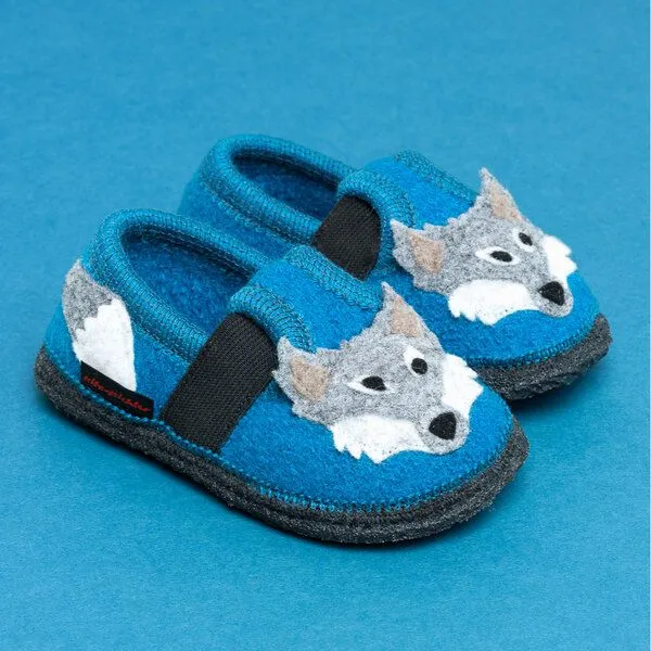 Kitz-Pichler Kitz-Pichler Bobby Wolf Kinder-Hausschuh für Jungen & Mädchen aus 100% Schurwolle, Hell-blau, – Produktbild 4 von 4