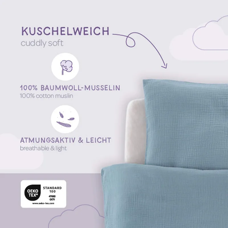 Träumeland Träumeland Bettwäsche Baumwollmusselin 40x60 / 100x135 cm, Denim, – Produktbild 1 von 3