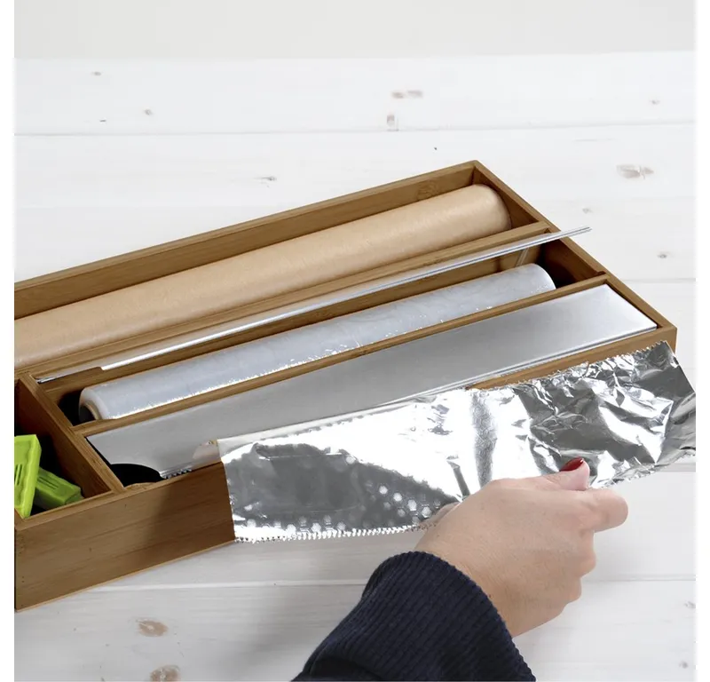 Kesper Kesper Folienspender mit 4 Fächern, 2 davon mit Abreißkanten, (1-St), für Backpapier, Alufolie, Frischhatlefolie und Kleinteile, Braun, – Produktbild 1 von 5