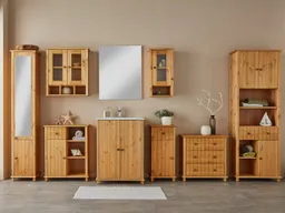 Home affaire Hochschrank Vili Badezimmerschrank, Höhe 175 cm, 2 Schubladen, 3 Türen, aus Massivholz – Produktbild 1 von 1