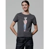 watapparel watapparel T-Shirt Frauen Hipster Cat with Moustache, Anthracite, – Produktbild 1 von 1