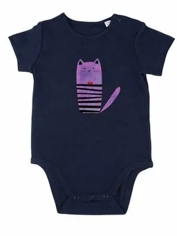MelaDi Meladi Kinder Baby-Body aus Biobaumwolle - Katze auf Navy Blue – Produktbild 1 von 1
