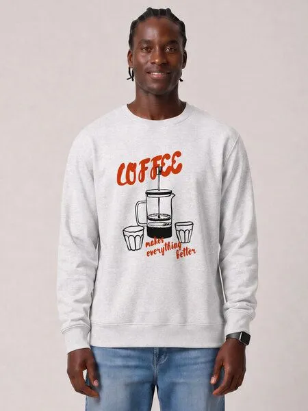 watapparel watapparel Sweatshirt Unisex Coffee makes everything better, Cool heather grey, – Produktbild 2 von 2