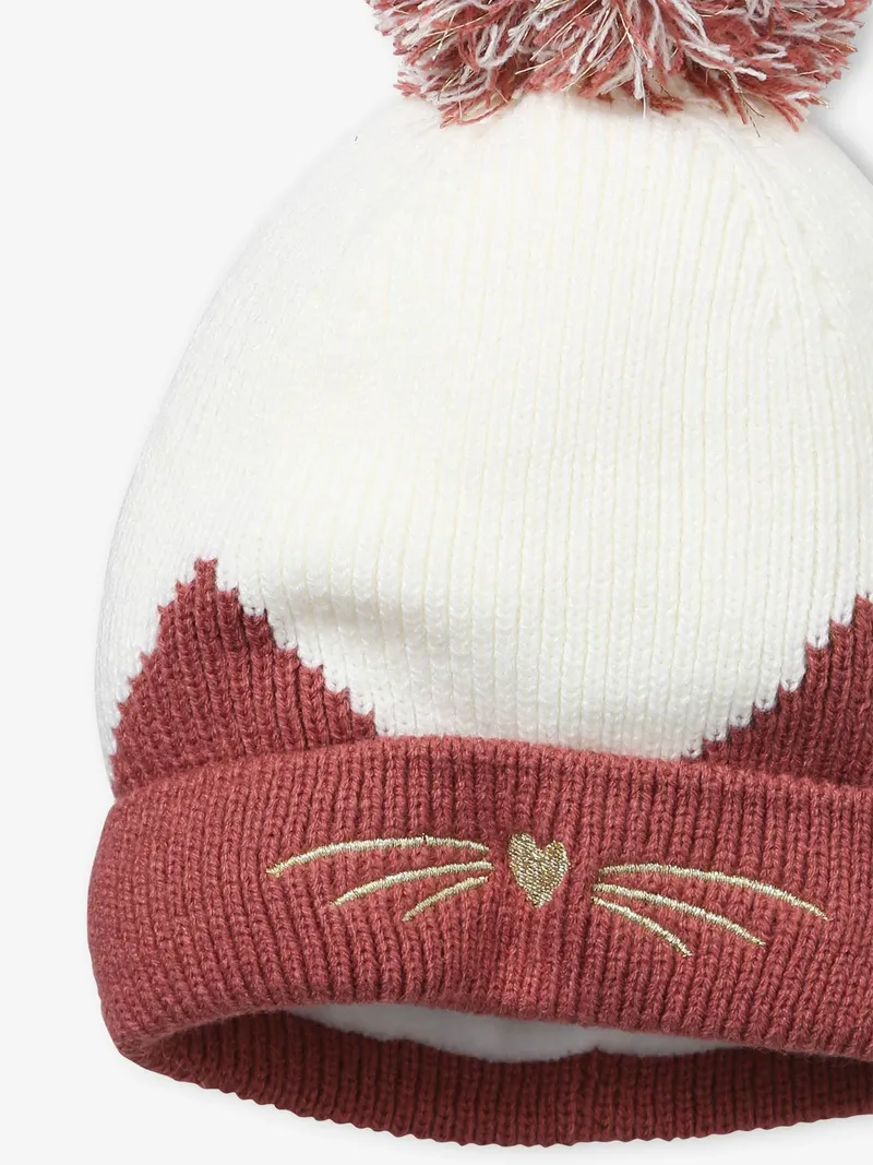 Vertbaudet Mädchen Mütze mit Katze, Dunkelrosa, – Produktbild 2 von 2