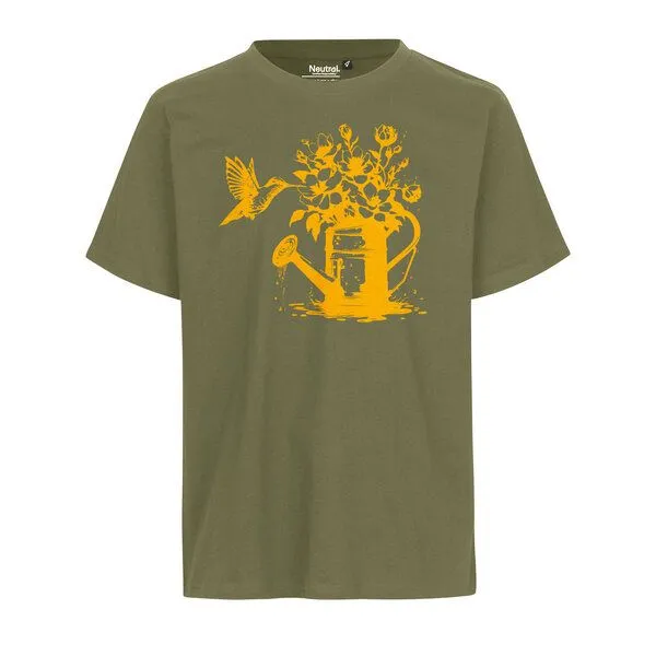 HANDGEDRUCKT HANDGEDRUCKT "Gartenfreude" Unisex T-Shirt, Military, – Produktbild 1 von 2