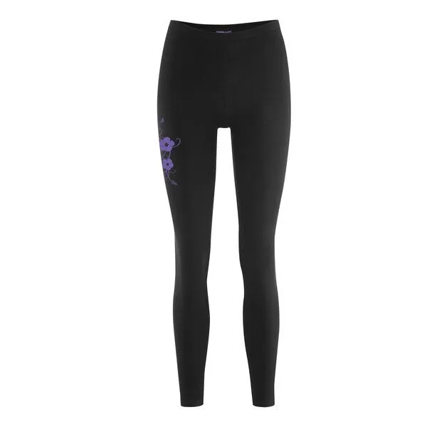 HANDGEDRUCKT HANDGEDRUCKT Leggings aus Biobaumwolle " Hibisken", Black, – Produktbild 1 von 2