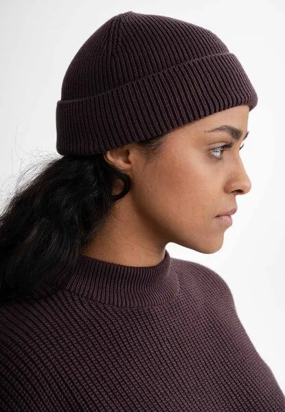 MELA MELA Kurze Rippstrick Mütze RAFI, Dunkelbraun, – Produktbild 4 von 4