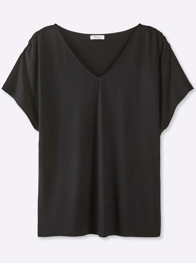 sheego V-Shirt schwarz, Schwarz, – Produktbild 1 von 2