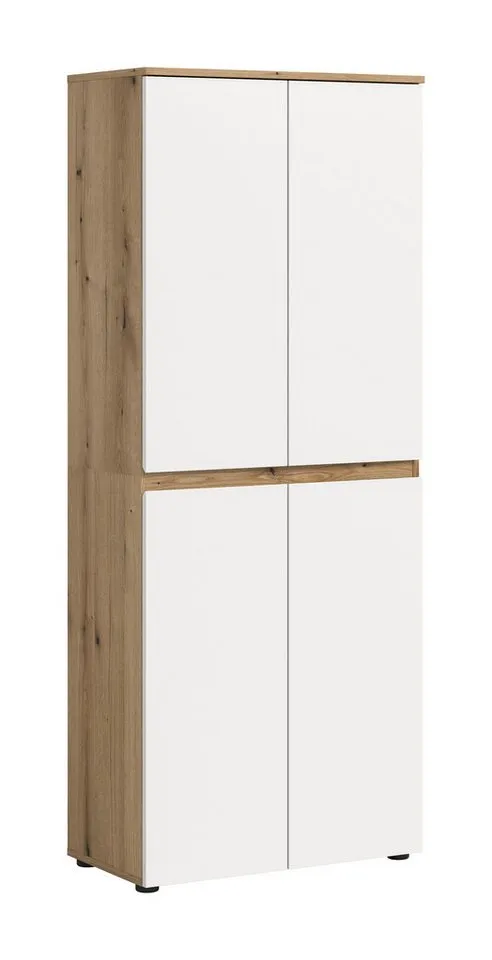 furnling Mehrzweckschrank Sarca - in 5 trendigen Farben 1 Kleiderstange, 4 Türen, 9 Fächer, Universalschrank, Höhe 175 cm, Weiß, – Produktbild 2 von 5