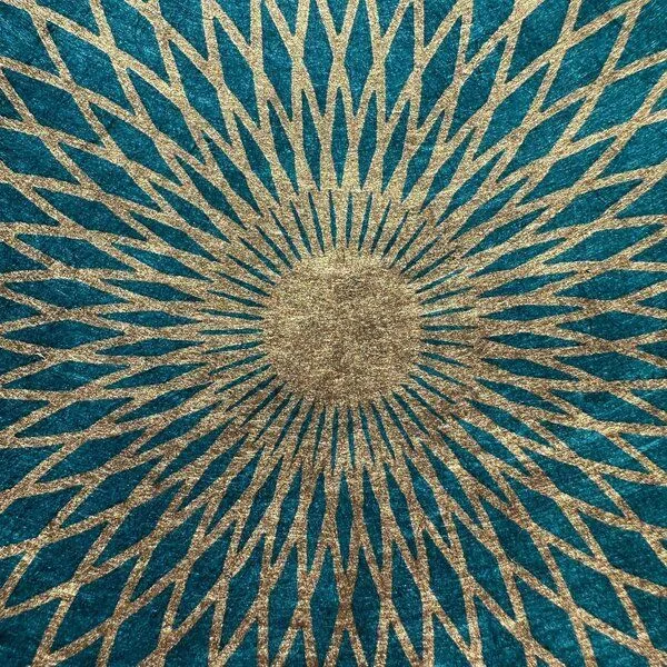 Veskor Cassiopeia Veskor Cassiopeia LOTUS DES LEBENS Heilige Geometrie Linoldruck | 40 x 40 cm | Kupfer auf Petrolblau – Produktbild 4 von 4