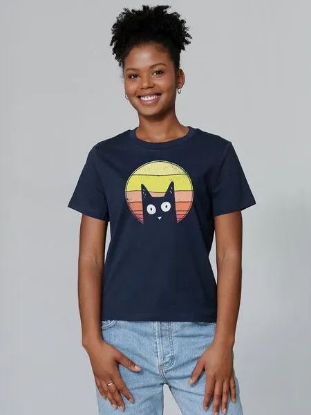 watapparel watapparel T-Shirt Frauen Sunset Cat, French navy, – Produktbild 2 von 3