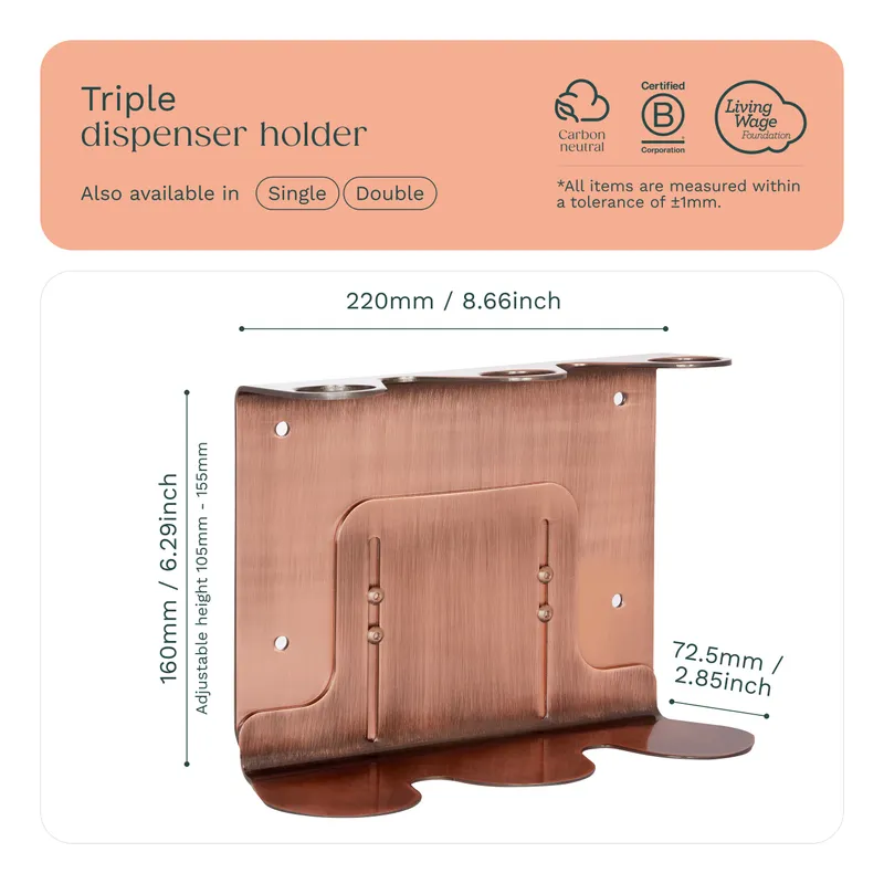 Kuishi Seifenspender Kupfer Wandhalterung für drei – Produktbild 5 von 5