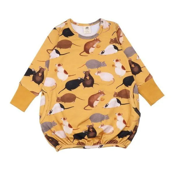 Walkiddy Baby Kleid Gelb „Playful Mouses“ aus GOTS-zertifizierter Bio-Baumwolle – Walkiddy – Produktbild 1 von 2