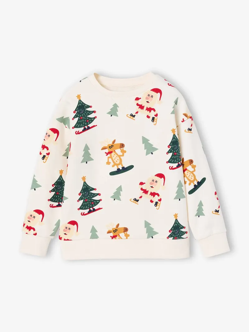 Vertbaudet Vertbaudet Sweatshirt mit Allover-Weihnachtsprint Jungen, Wollweiß, – Produktbild 1 von 3