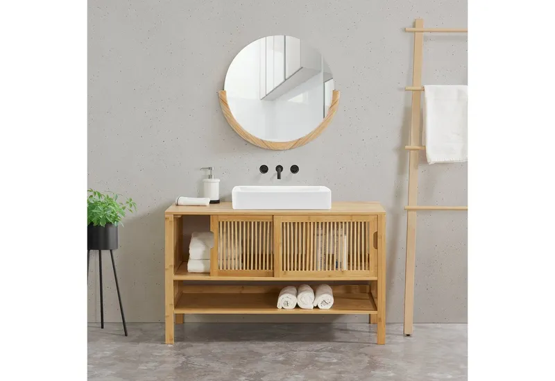 en.casa Waschbeckenunterschrank »Hvaler« Unterschrank 60x100x45cm Bambus, Beige, – Produktbild 2 von 4