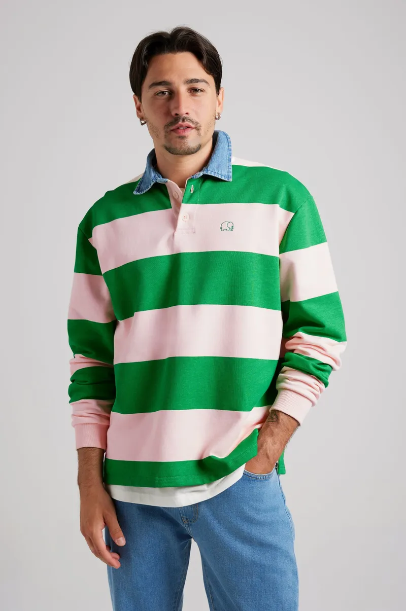 Trendsplant Trendsplant Herren vegan Pullover Yard Rugby Polo, Fern Green/Cloud Pink, Grün, – Produktbild 2 von 2