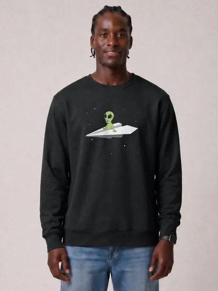 watapparel watapparel Sweatshirt Unisex Alien on a paper plane, Black, – Produktbild 2 von 2