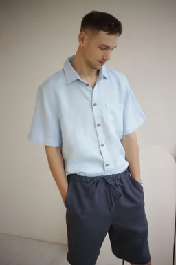 Amber Linen Amber Linen Herren vegan Hemd Cuba Himmelblau – Produktbild 1 von 1