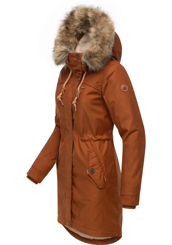 ragwear ragwear Winterjacke Tawny stylischer Winterparka mit großer Kapuze und Kunstfellkragen, Braun, – Produktbild 3 von 4