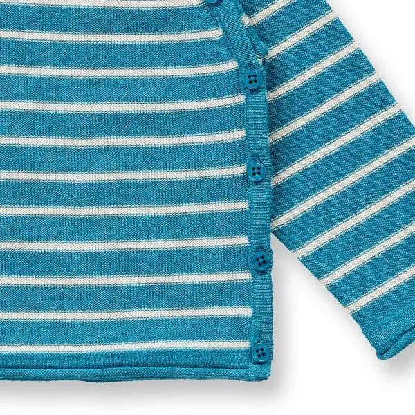 Sense Organics Sense Organics Baby Strick-Wickeljacke, Modell P. PICASSO, Helles türkis-creme geringelt, – Produktbild 3 von 3
