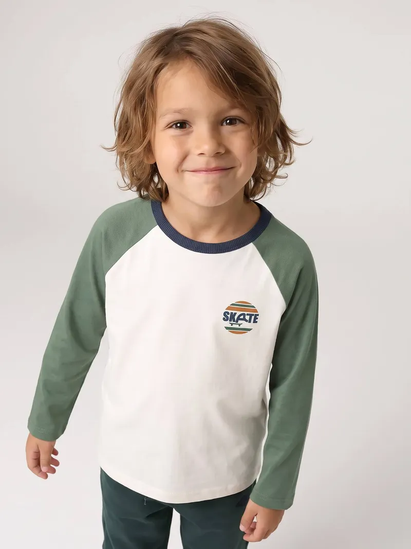 Vertbaudet Langarmshirt Jungen Colorblock, Salbeigrün, – Produktbild 5 von 5