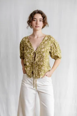 Jyoti - Fair Works Jyoti - Fair Works Damen vegan Bluse KALira Blockprint Grün – Produktbild 1 von 1