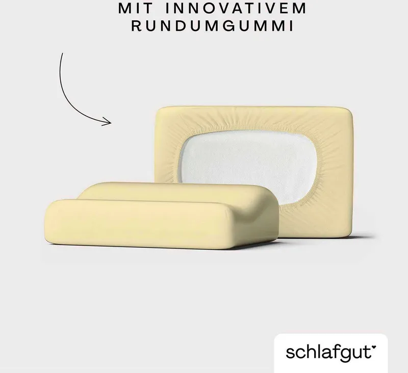 Schlafgut Schlafgut Kissenbezug Pure flexibler Kissenbezug für Nackenstützkissen, (1 Stück), Bio-Baumwolle mit Elasthan, mit Gummizug, bügelfrei, Gelb, – Produktbild 1 von 5