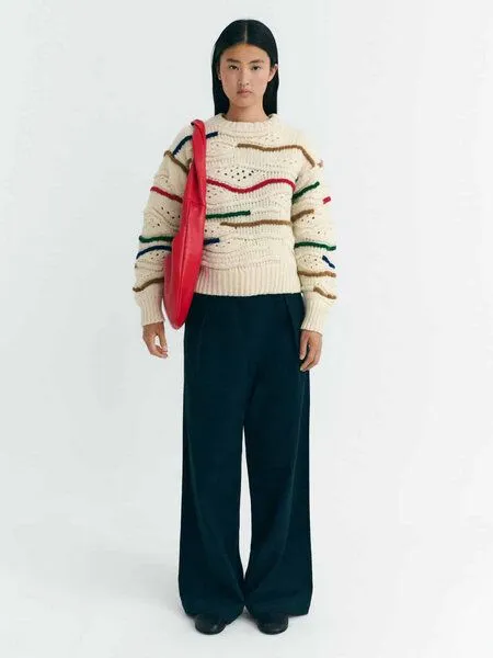 thinking mu thinking mu Damen Pullover - Macrame Candela Knitted Sweater - aus Wolle, Multicolor (creme), – Produktbild 3 von 4