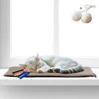Rohrschneider Rohrschneider ® Selbstwärmende Katzendecke, Fensterliege mit rutschfester Unterlage taupe 60 cm, 2 cm, 29 cm – Produktbild 1 von 1